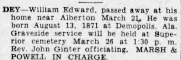 Obituary for William DEY Edward